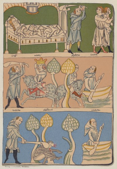 Miniatures du manuscrit munichois du XIIIe siècle de Tristan et Isolde de Gottfried von Strassburg - German School